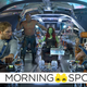 Star-Lord, Drax, Gamora, Baby Groot, and Rocket sit in the bridge of the Benatar in Guardians of the Galaxy Vol. 2.